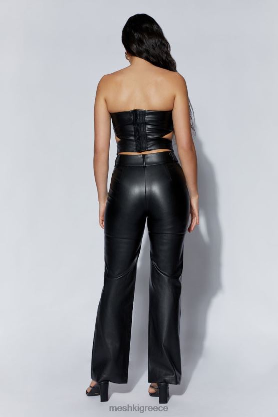 Meshki crop top από ψεύτικο δέρμα perrie μαύρος είδη ένδυσης JJN40N1103