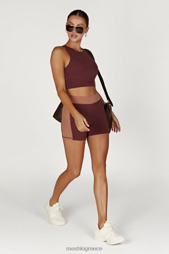 Meshki lori δίχρωμη ρόπαλα crop top μαόνι / μαύρισμα είδη ένδυσης JJN40N1094