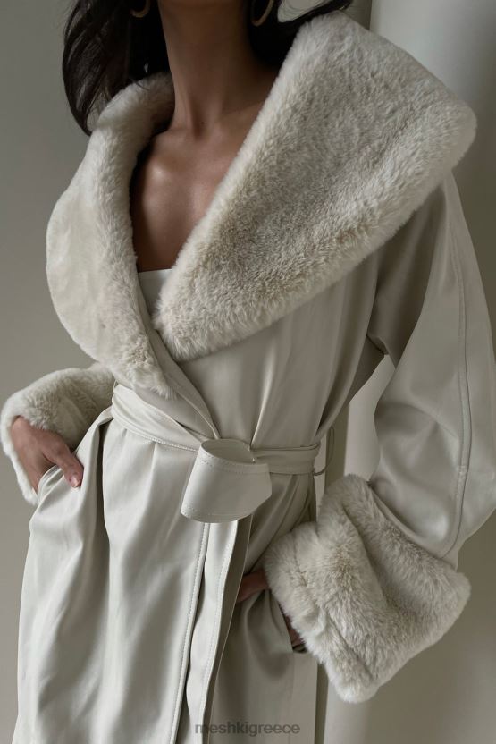 Meshki rebekah oversized καμπαρντίνα pu με γούνινο τελείωμα οστό είδη ένδυσης JJN40N1650