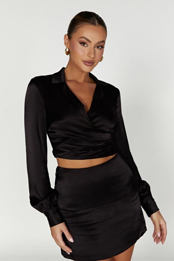 Meshki amia satin wrap πουκάμισο μαύρος είδη ένδυσης JJN40N931
