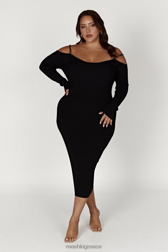 Meshki μίντι φόρεμα από πλεκτό shea off shoulder μαύρος είδη ένδυσης JJN40N228