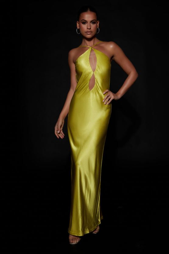Meshki μάξι φόρεμα Lucia satin κιτρινοπράσινος είδη ένδυσης JJN40N530